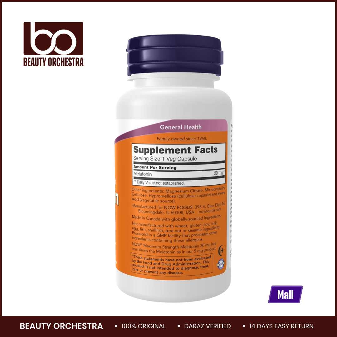 Picture of NOW Melatonin Maximum Strength 20 mg - 90 Veg Capsules