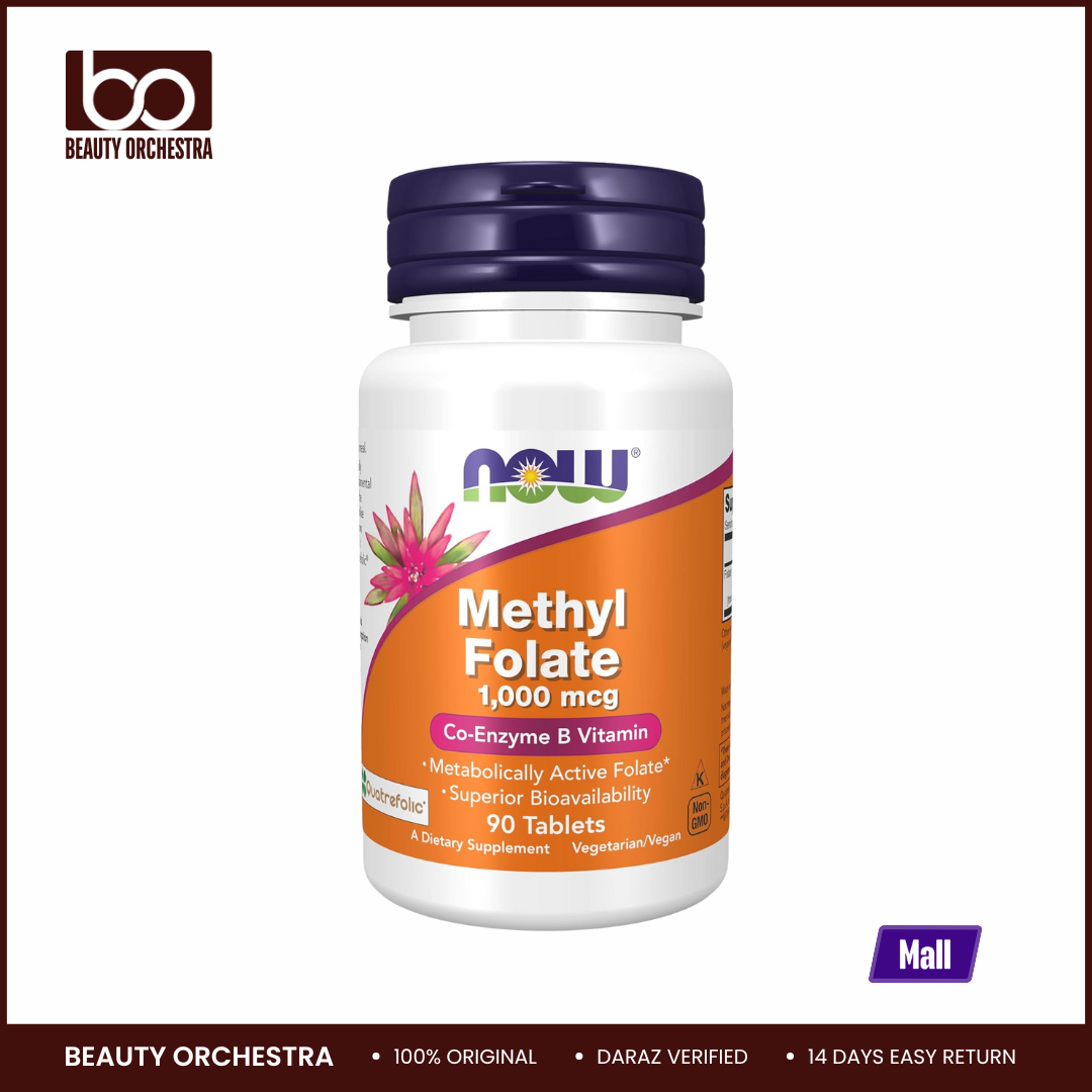 Picture of NOW Methyl Folate 1,000 mcg Metabolically Active Folate Co-Enzyme B Vitamin, 90 Tablets