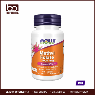 Picture of NOW Methyl Folate 1,000 mcg Metabolically Active Folate Co-Enzyme B Vitamin, 90 Tablets