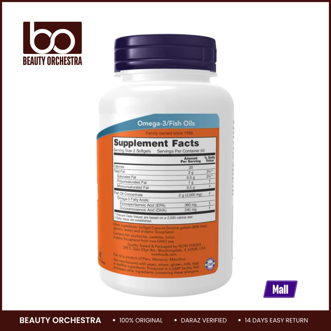 Picture of NOW Omega-3 Fish Oil - 100 Softgels (Best Omega 3 supplement from USA)