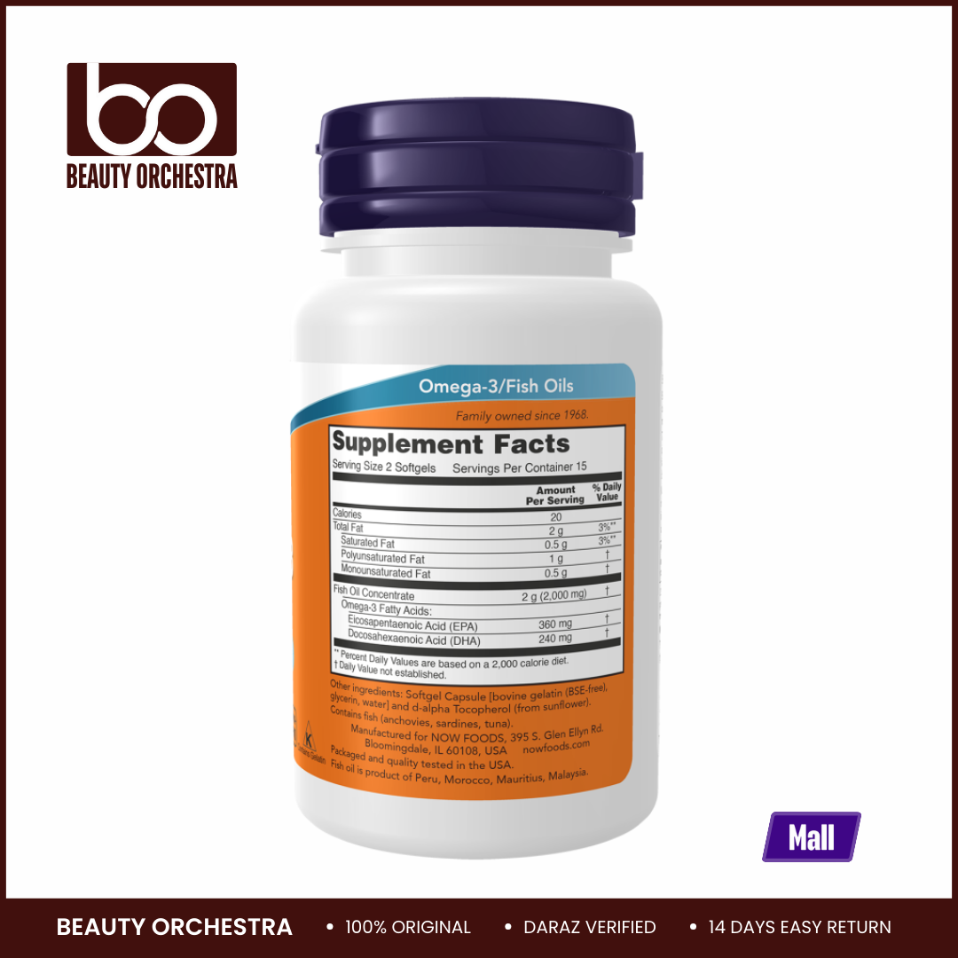 Picture of NOW Omega-3 Fish Oil - 30 Softgels (USA Made Omega 3 Fish Oil for Healthy Heart Support)