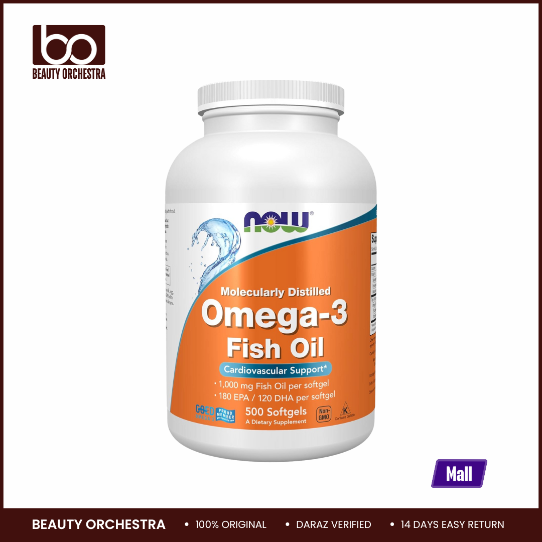 Picture of NOW Omega-3 Fish Oil 180 EPA / 120 DHA Molecularly Distilled Cardiovascular Support 500 Softgels