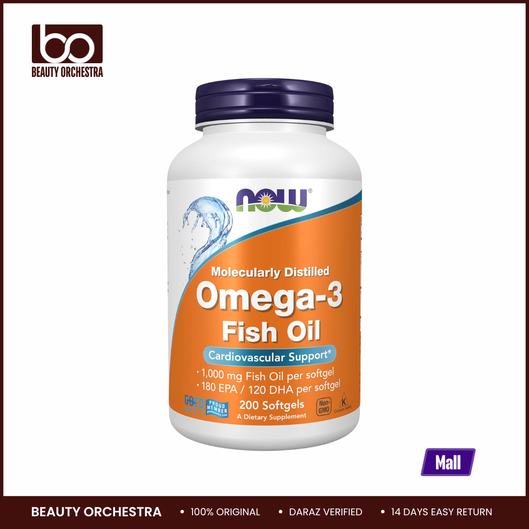 Picture of NOW Omega-3 Fish oil 180 EPA 120 DHA Molecularly Distilled Cardiovascular Support 200 Softgels