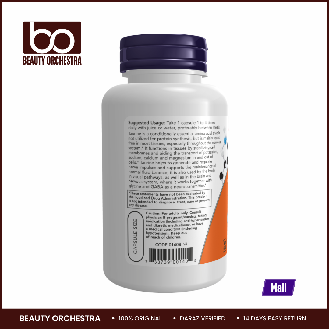 Picture of NOW Taurine 500 mg - 100 Veg Capsules