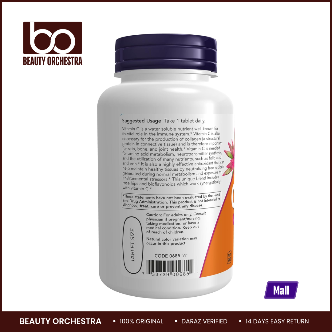 Picture of NOW Vitamin C 1000 With Rosehips & Bioflavonoids  - 100 Tablets