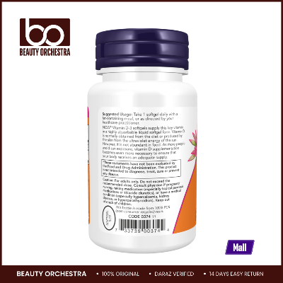 Picture of NOW Vitamin D3 5000 IU Supplement 120 Softgels per Bottle