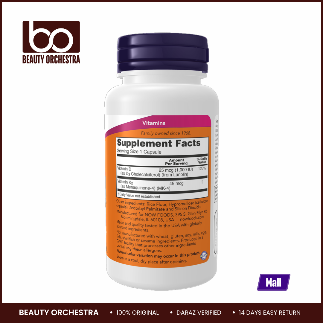 Picture of NOW Vitamin D3 And K2 Veg Capsules 120 Count