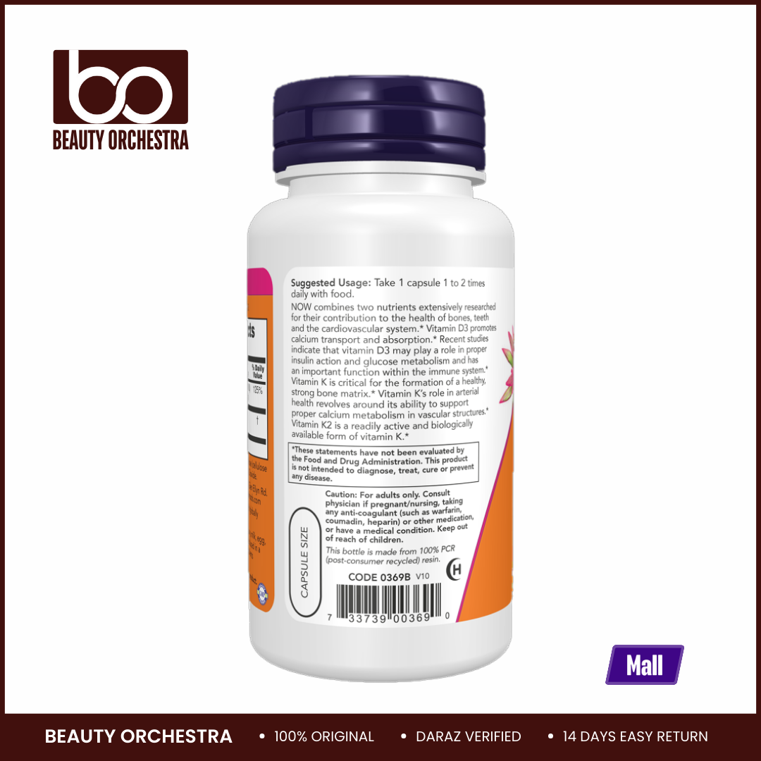 Picture of NOW Vitamin D3 And K2 Veg Capsules 120 Count