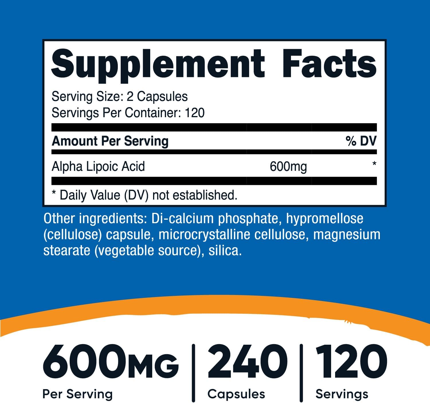 Picture of Nutricost Alpha Lipoic Acid 600mg Per Serving 240 Capsules - Gluten Free Vegetarian Capsules Soy Free & Non-GMO