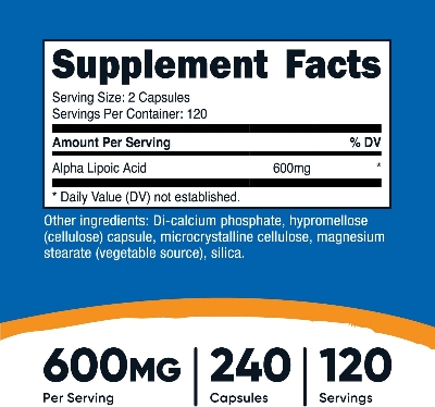 Picture of Nutricost Alpha Lipoic Acid 600mg Per Serving 240 Capsules - Gluten Free Vegetarian Capsules Soy Free & Non-GMO