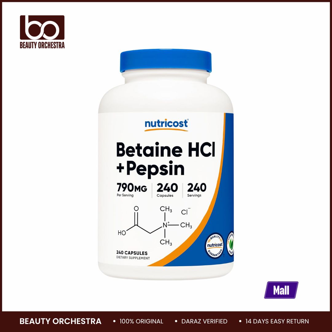 Picture of Nutricost Betaine HCl + Pepsin 790mg 240 Capsules (Betaine HCI)