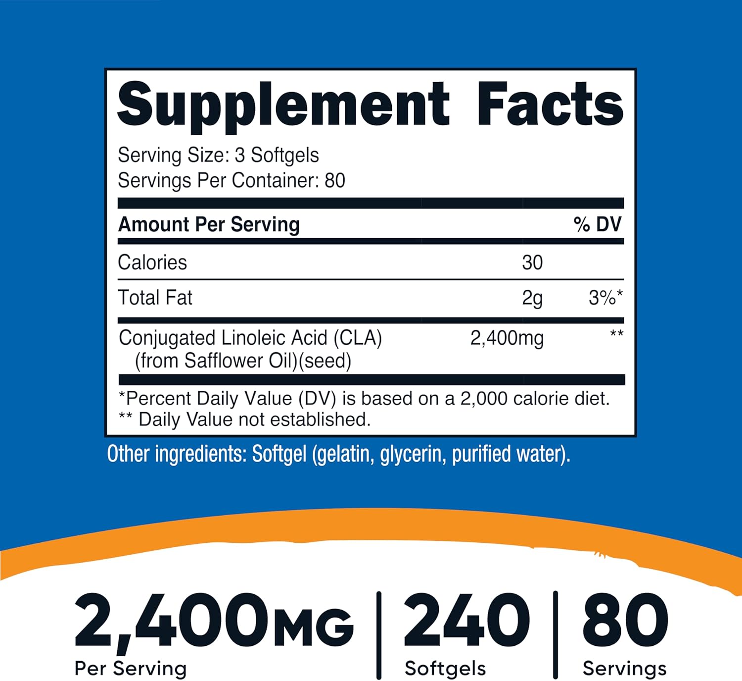 Picture of Nutricost CLA (Conjugated Linoleic Acid) 800mg, 240 Softgels