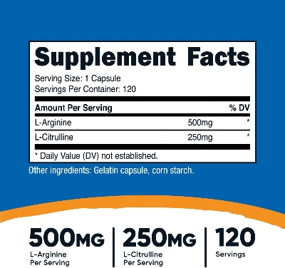 Picture of Nutricost L-Arginine L-Citrulline Complex 500mg | 250 MG -120 Capsules