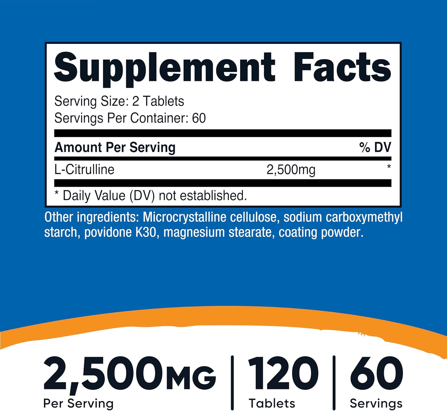 Picture of Nutricost L-Citrulline 2500mg Per Serving 60 Servings 1250mg Per Tablet 120 Tablets