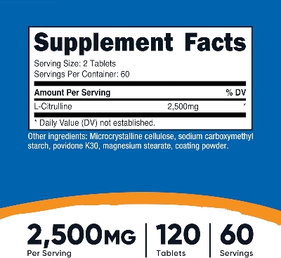Picture of Nutricost L-Citrulline 2500mg Per Serving 60 Servings 1250mg Per Tablet 120 Tablets