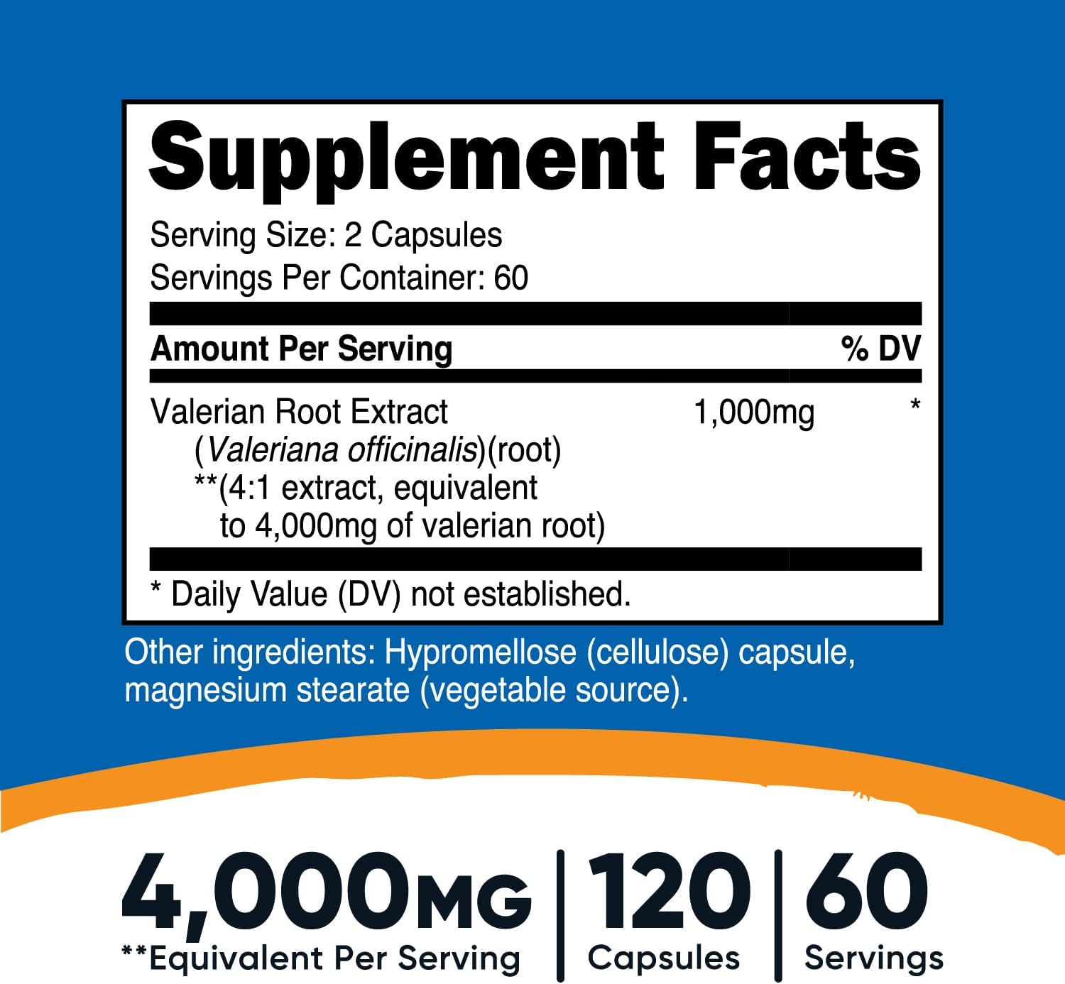 Picture of Nutricost Valerian Root Capsules (1000mg Per Serving) 120 Capsules - 4,000mg Equivalent Per Serving