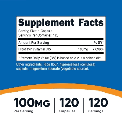 Picture of Nutricost Vitamin B2 (Riboflavin) 100mg 120 Capsules