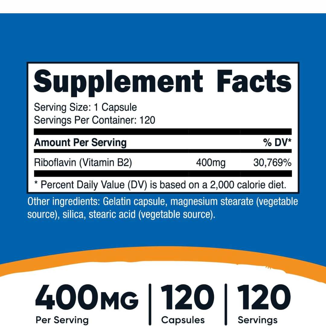 Picture of Nutricost Vitamin B2 Riboflavin 400mg - 120 Capsules