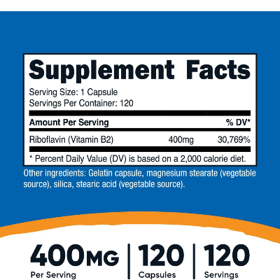 Picture of Nutricost Vitamin B2 Riboflavin 400mg - 120 Capsules