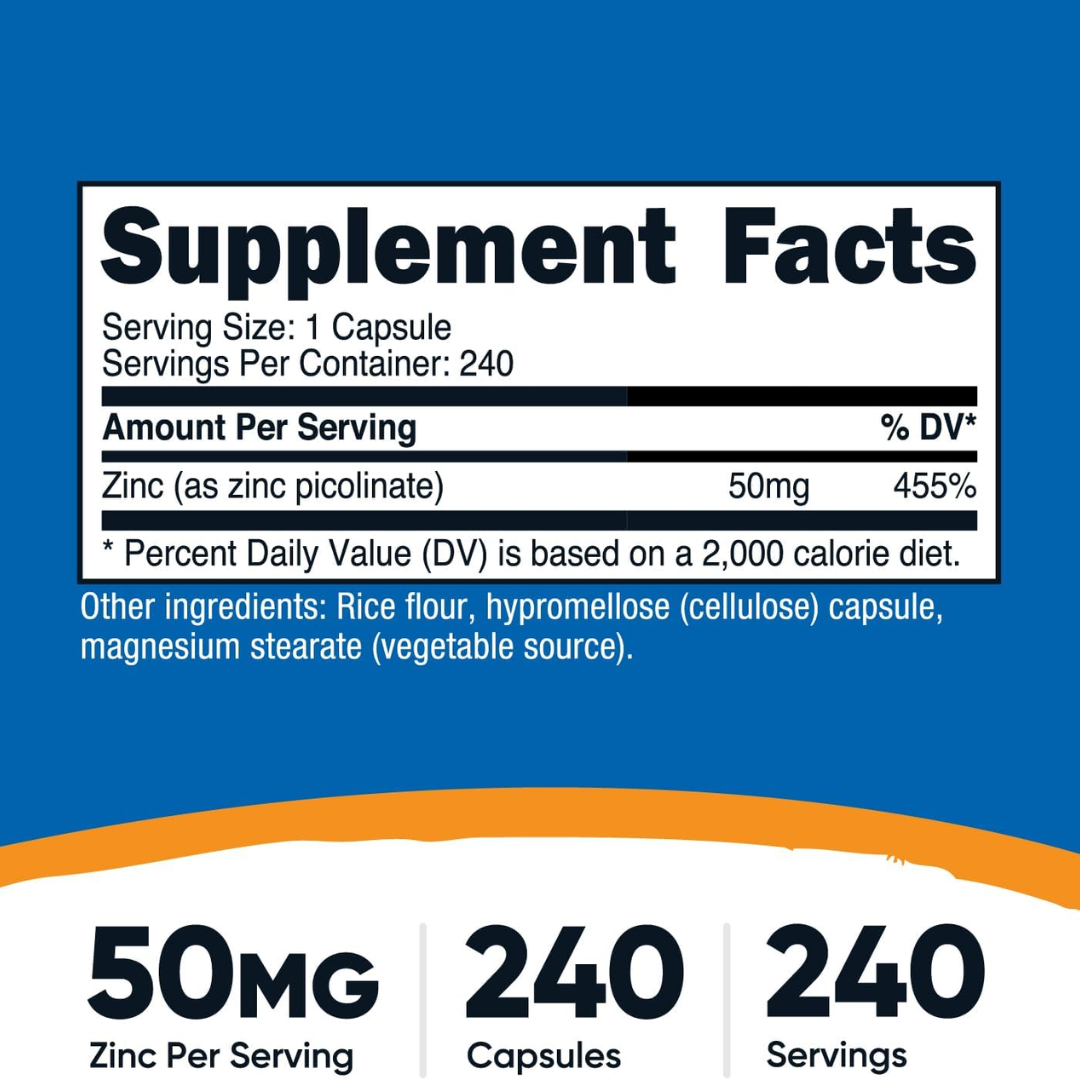 Picture of Nutricost Zinc Picolinate 50 mg - 240 Capsules