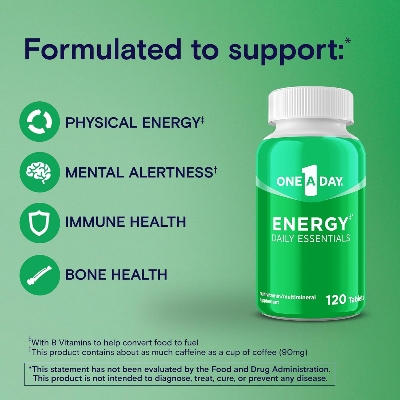 Picture of One A Day Energy Daily Essentials Multivitamin, Energy Supplement to Support Mental Alertness and Immune Health with Vitamins A C, D, E, Zinc and Caffeine 120 Count