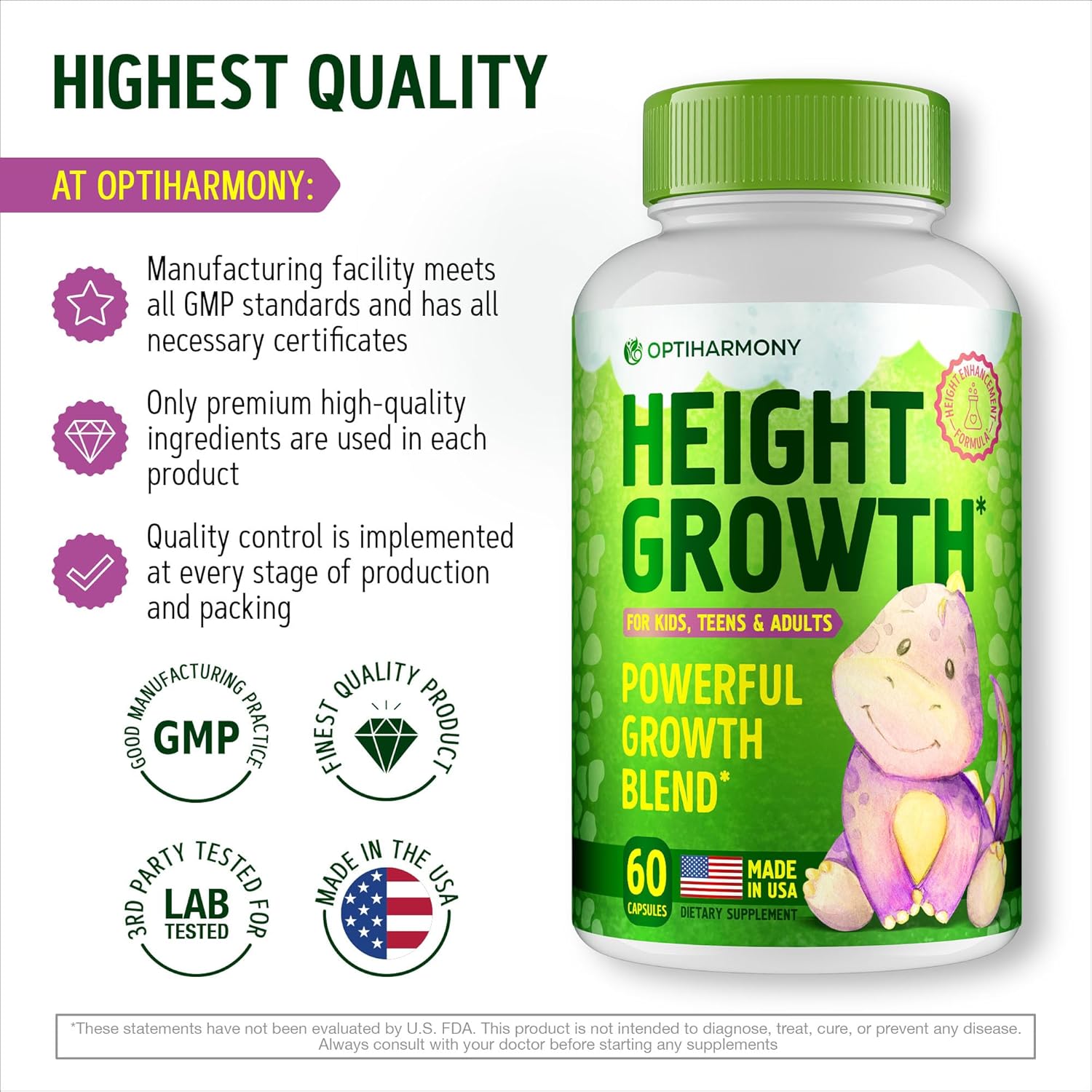 Picture of OPTIHARMONY Height Growth Maximizer - Made in USA - 60 Capsules (USA)