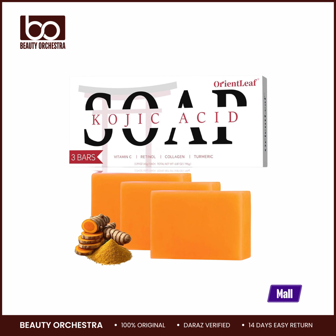 Picture of ORIENTLEAF Kojic Acid Soap, Turmeric Soap Bar for Dark Spots, Fresh Citurs Scent, Gentle for Face and Body Wash with Vitamin C, Shea Butter, Retinol, Olive Oil, Collagen (3 PACK)