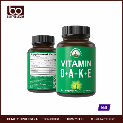 Picture of Peak Performance Vitamins D 5,000 iu + A + K + E All In 1 Easy to Swallow Vegan Capsule ADK Vitamin Supplement With E D3 K2 Essential Vitamins For Mood, Immune, Bone, Vision, Heart - 30 Capsules