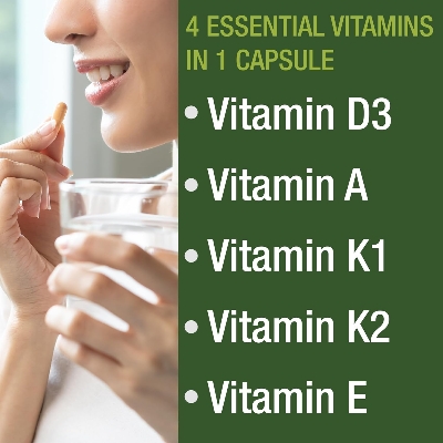 Picture of Peak Performance Vitamins D 5,000 iu + A + K + E All In 1 Easy to Swallow Vegan Capsule ADK Vitamin Supplement With E D3 K2 Essential Vitamins For Mood, Immune, Bone, Vision, Heart - 30 Capsules