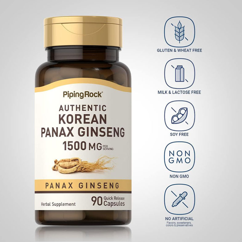 Picture of Piping Rock Authentic Korean Panax Ginseng 1500mg 90 Capsules