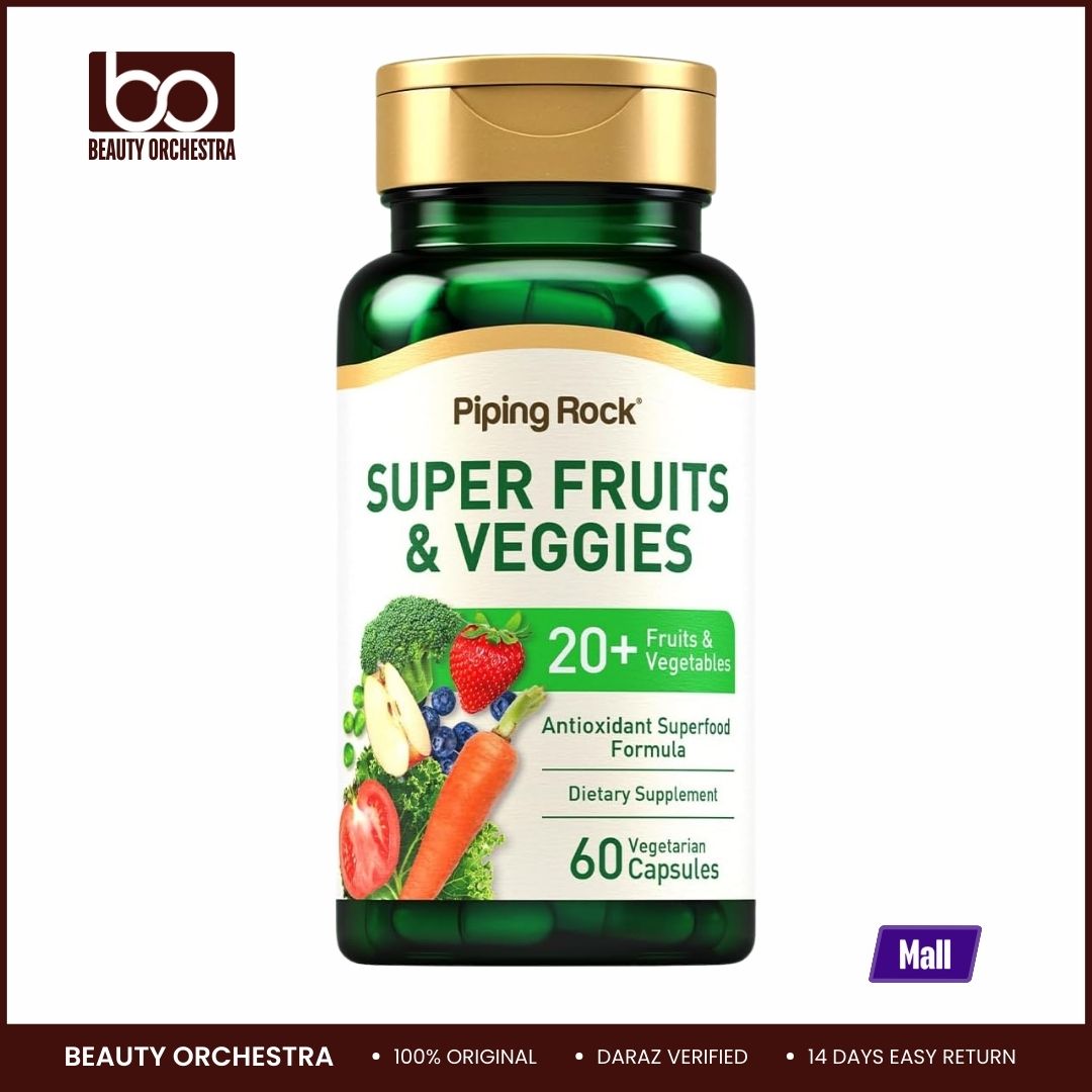 Picture of Piping Rock Fruits and Veggies Supplement | 60 Capsules | Superfood Fruit and Vegetables Vitamins | with Prebiotic Blend | Vegetarian Formula | Non-GMO, Gluten Free