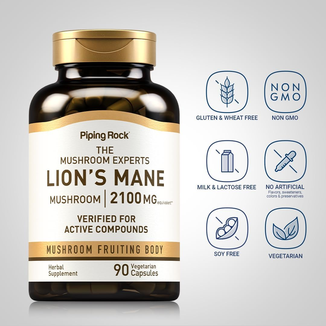 Picture of Piping Rock Lion's Mane Mushroom 2100 mg - 90 Vegetarian Capsules