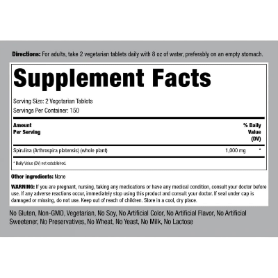 Picture of Piping Rock Organic Spirulina 1000 mg - 300 Tablets