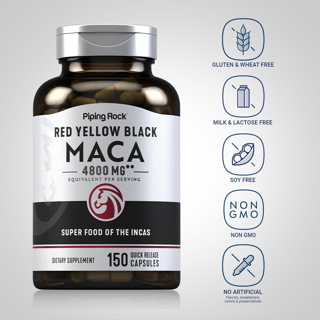 Picture of Piping Rock Red Yellow Black Maca 4800mg – 150 Capsules