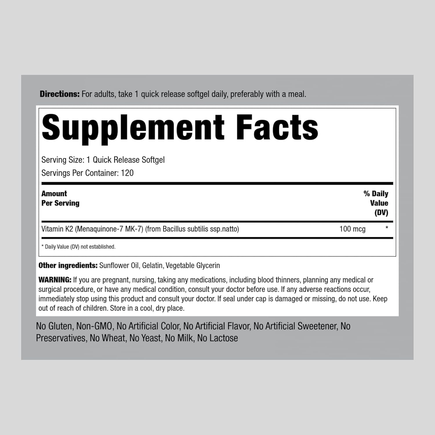 Picture of Piping Rock Vitamin K2 MK-7 100 mcg 120 Softgels