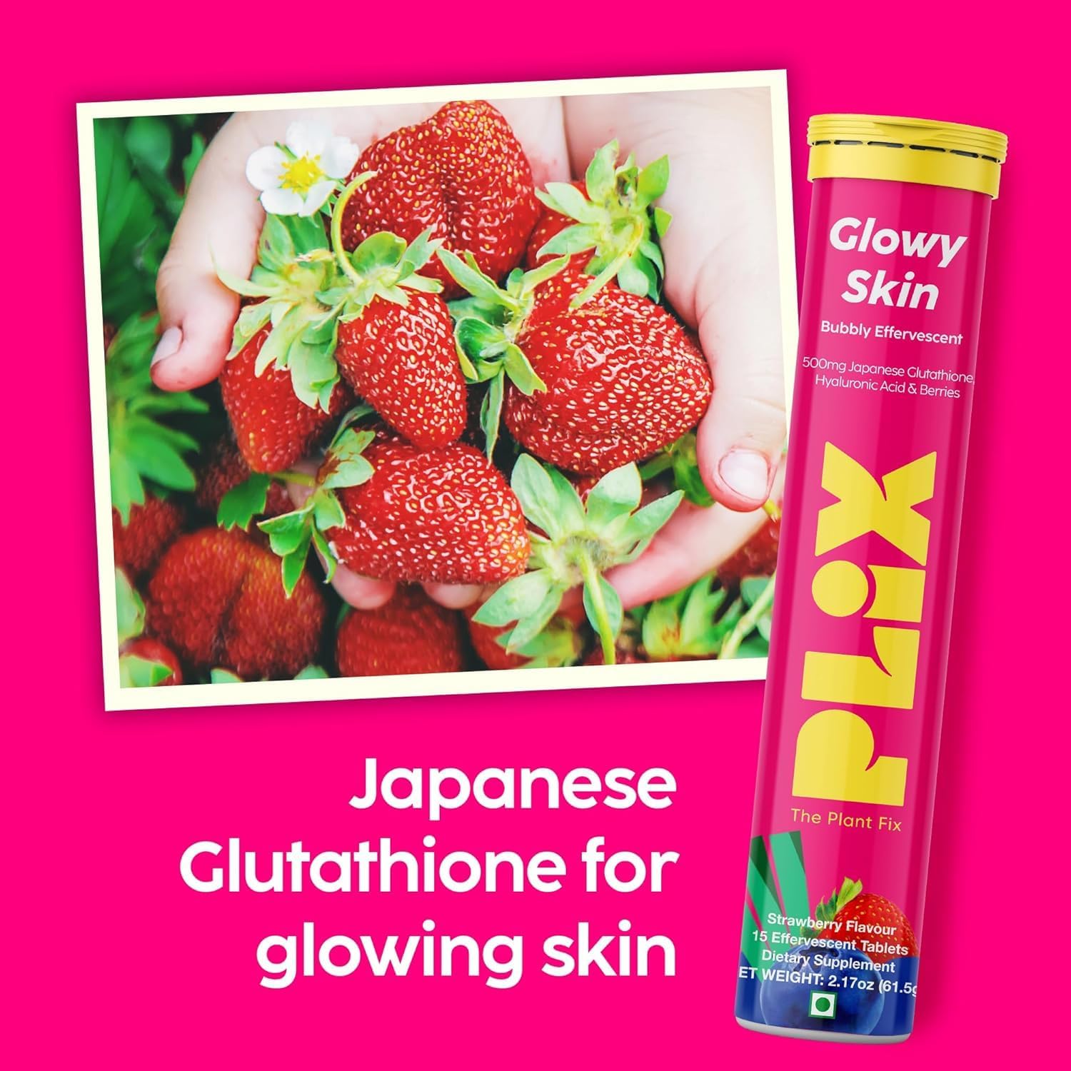 Picture of PLIX - THE PLANT FIX Glowy skin Glutathione Tablets with Vitamin C for Clear and Youthful Skin 15 Collagen Supplements 500mg L-Glutathione