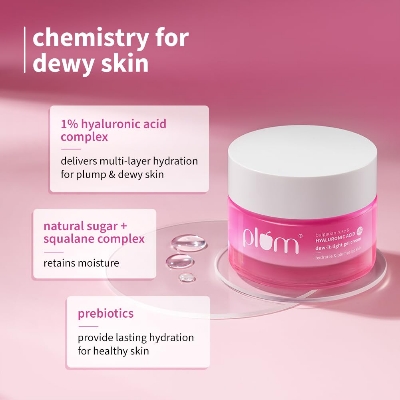 Picture of Plum 1% Hyaluronic Acid & Bulgarian Rose ​Dew-It-Light Gel Cream​ Multi-Layer Hydration Retains Moisture Light Oil-Free Face Moisturizer for Women & Men 50g