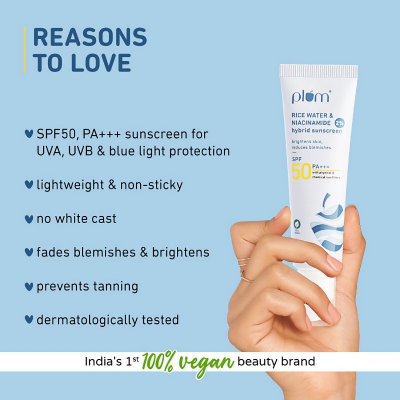 Picture of Plum 2% Niacinamide & Rice Water SPF 50 PA+++ Hybrid Sunscreen - 50g