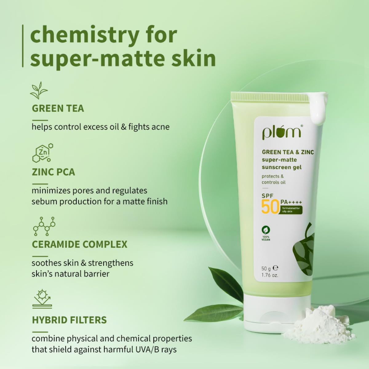 Picture of Plum Green Tea & Zinc Super-Matte Gel Sunscreen SPF 50 PA ++++ 50 g