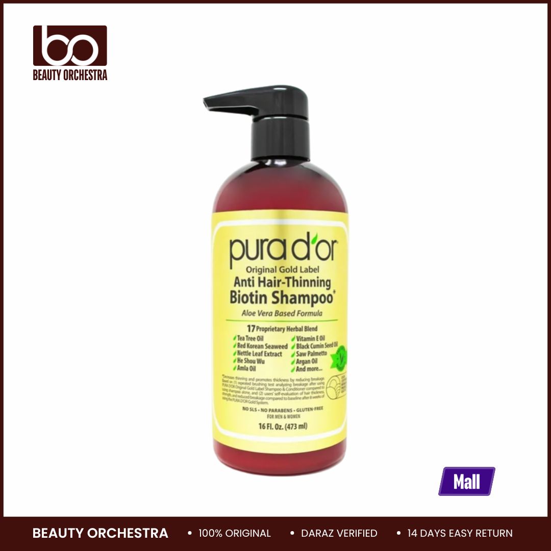 Picture of PURA D'OR Original Gold Label Anti Hair Thinning Biotin Thickening Daily Shampoo, Herbal, 16 fl oz (473 ml)