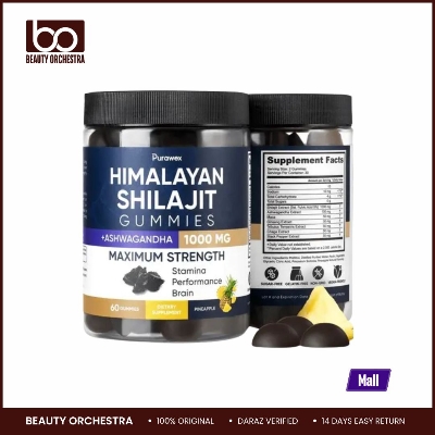 Picture of Purawex Himalayan Shilajit Gummies + Ashwagandha 1000 mg Maximum Strength - 60 Capsules