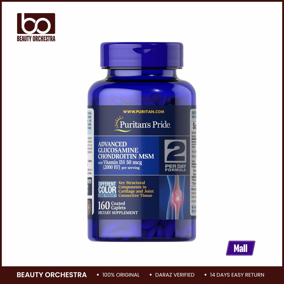 Picture of Puritan's Pride Advanced Glucosamine Chondroitin MSM With Vitamin D3 50mcg (2000 IU) Dietary Supplement for Joint Health 160 Coated Tablets