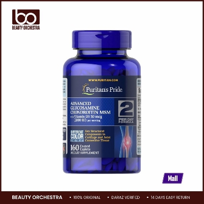Picture of Puritan's Pride Advanced Glucosamine Chondroitin MSM With Vitamin D3 50mcg (2000 IU) Dietary Supplement for Joint Health 160 Coated Tablets