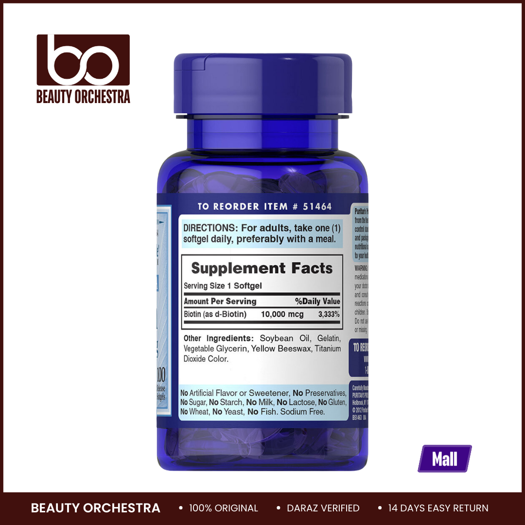 Picture of Puritan's Pride Biotin 10000mcg - 100 Softgels