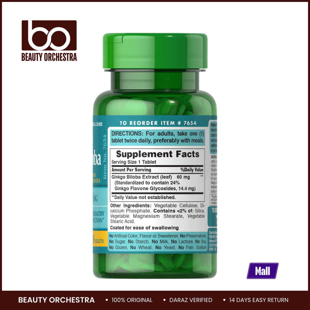 Picture of Puritans Pride Ginkgo Biloba Standardized Extract 60 mg - 120 Tablets