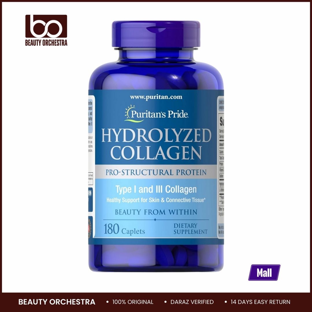 Picture of Puritan's Pride Hydrolyzed Collagen Pro-Structural Protein for Men and Women 1000mg, Dietary Supplement for Skin, Bones and Joints, 180 Caplets