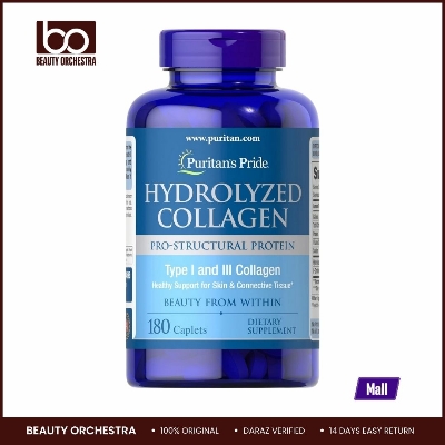 Picture of Puritan's Pride Hydrolyzed Collagen Pro-Structural Protein for Men and Women 1000mg, Dietary Supplement for Skin, Bones and Joints, 180 Caplets