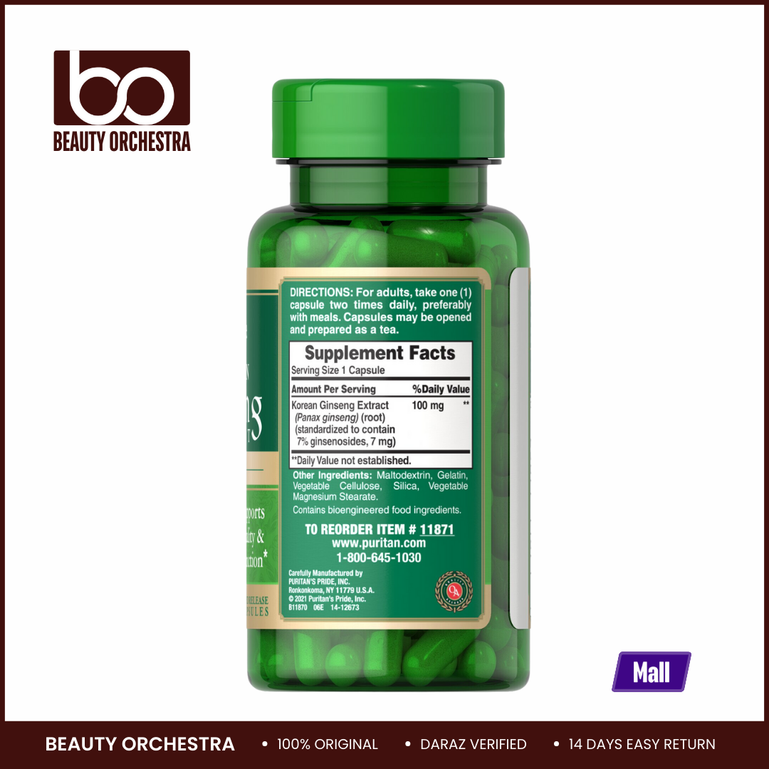 Picture of Puritan's Pride Korean Ginseng Standardized 100 mg - 60 Capsules