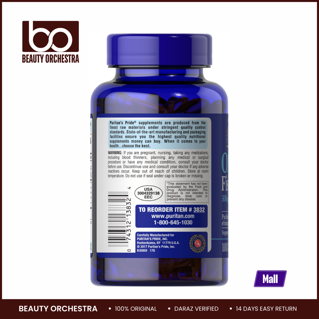 Picture of Puritan's Pride Omega-3 Fish Oil 1000 mg - 100 Softgels