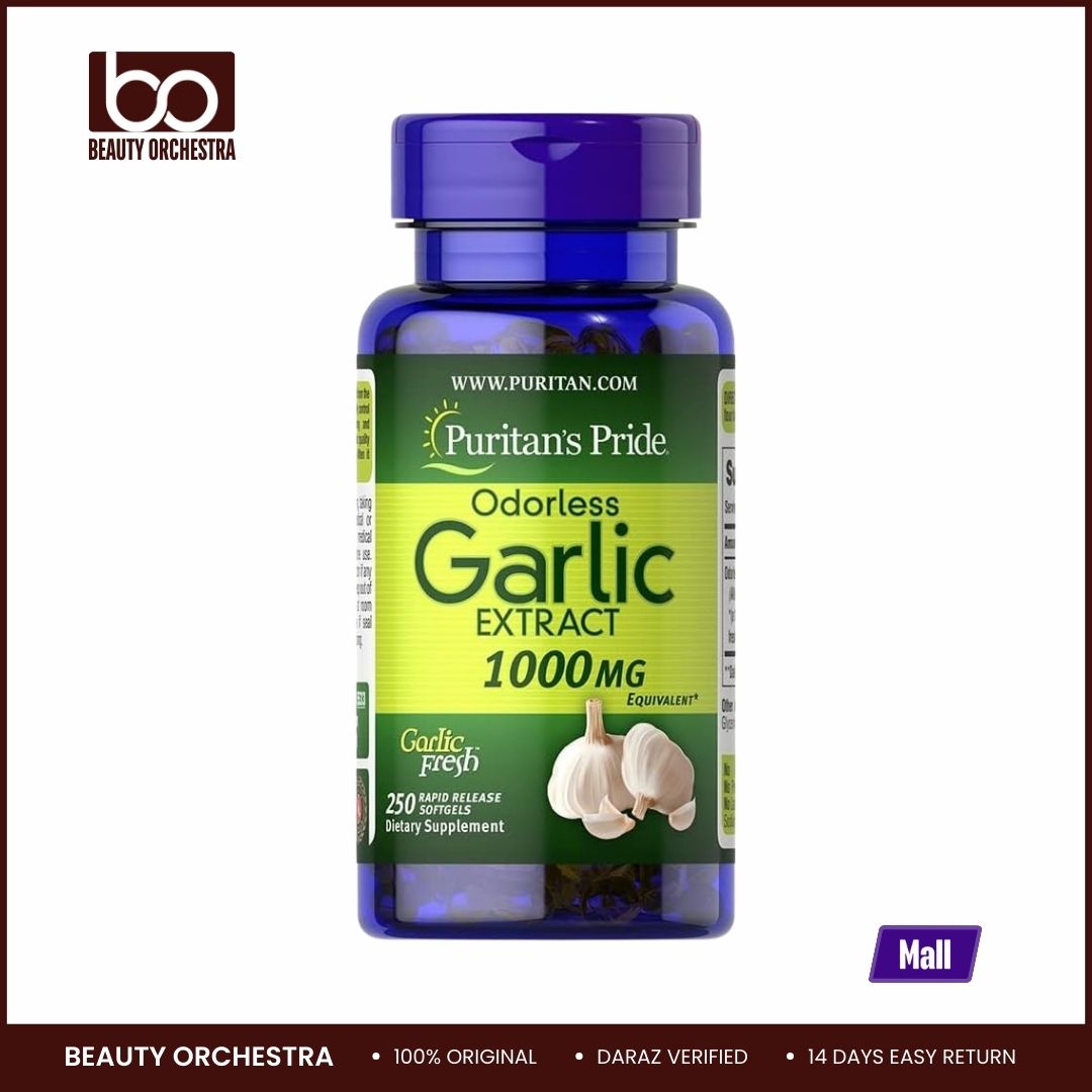 Picture of Puritan's Pride Premium Odorless Garlic Fresh (1000mg equivalent) Traditional Herb Dietary Supplement for Heart and Circulation Support with Antioxidant Properties 250 Rapid Release Softgels